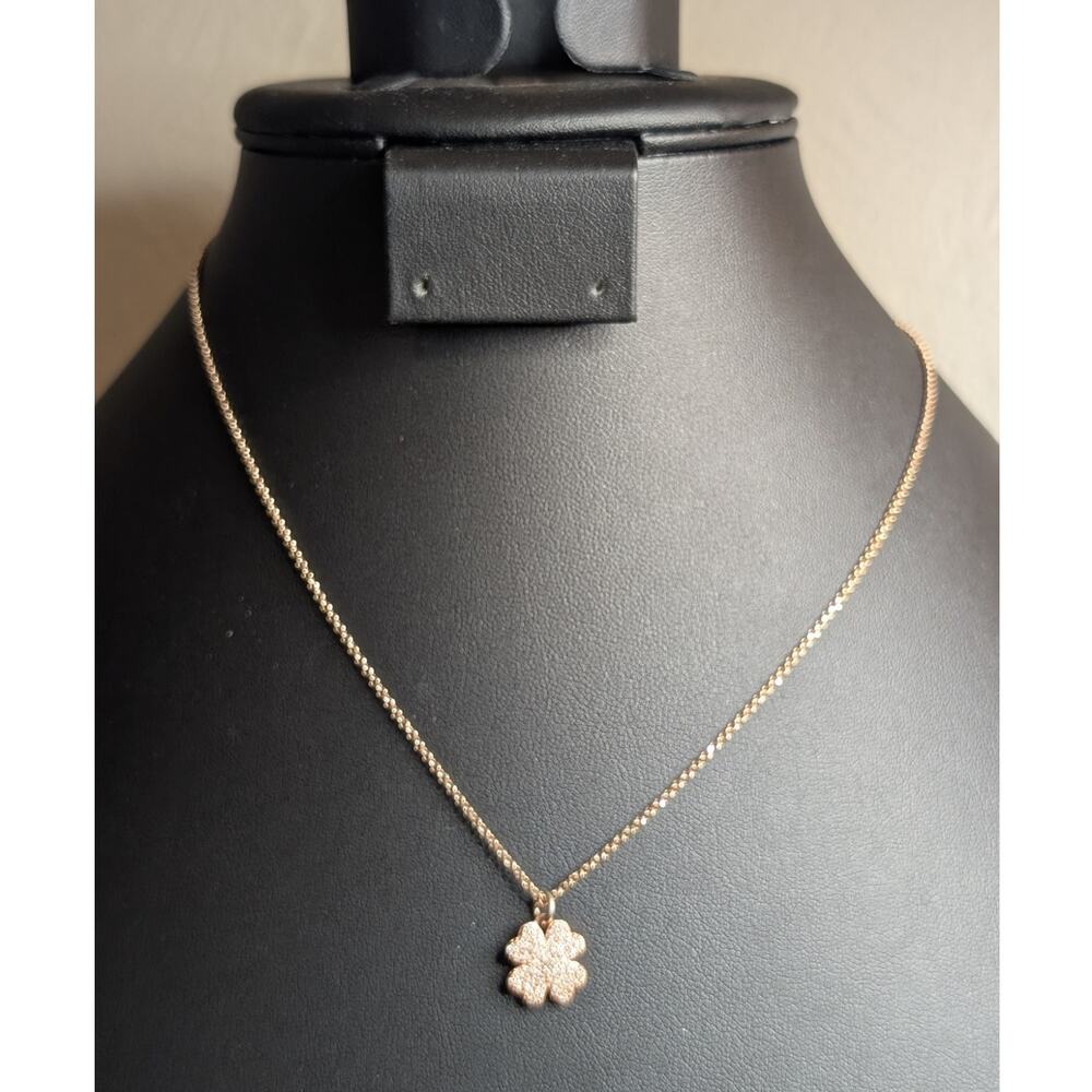 925 Rose Gold Tone Rhinestone Shamrock Pendant 16" Necklace